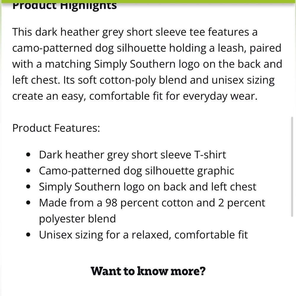 Simply Southern Charcoal Tee with Camo Dog Graphic- NWT - Picture 5 of 5